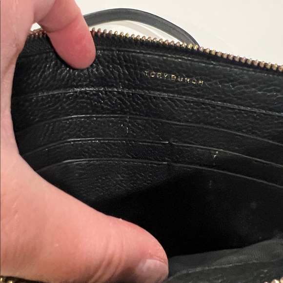 Tory Burch - Black Pebbled Leather Crossbody, Gold Horse Bit Chain - Picture 9 of 11